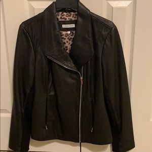 Calvin Klein Asymmetrical Leather Zip Jacket